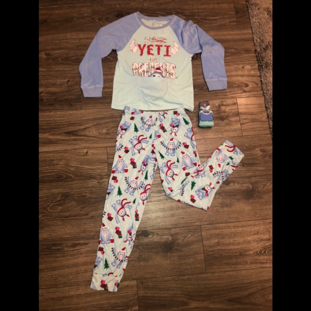 Justice Yeti pants pajamas with matching socks